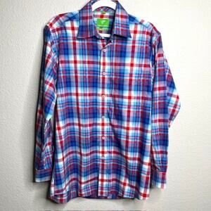 Non-Iron Classy Plaid Button Down Stretch Sz Medium